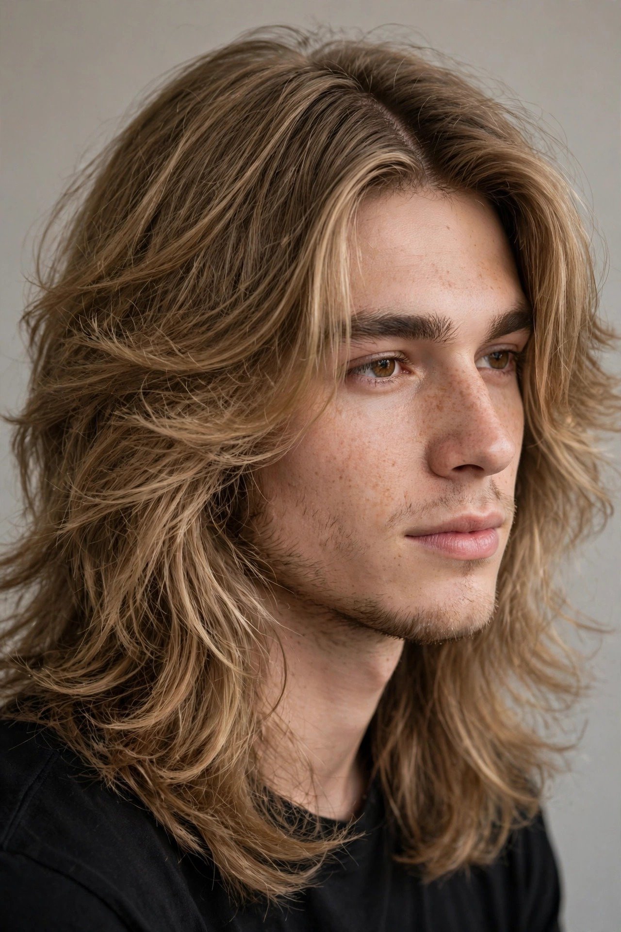 Fluffy middle part flow haircut, voluminous curtain layers parted in the center, natural movement