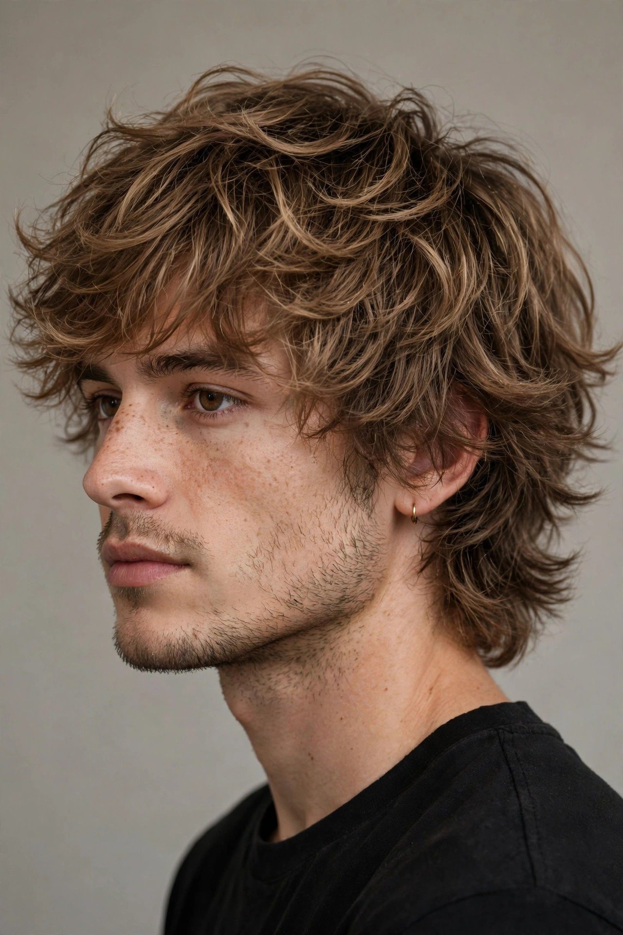 Fluffy shaggy layered haircut men, soft airy layers with natural movement and volume
