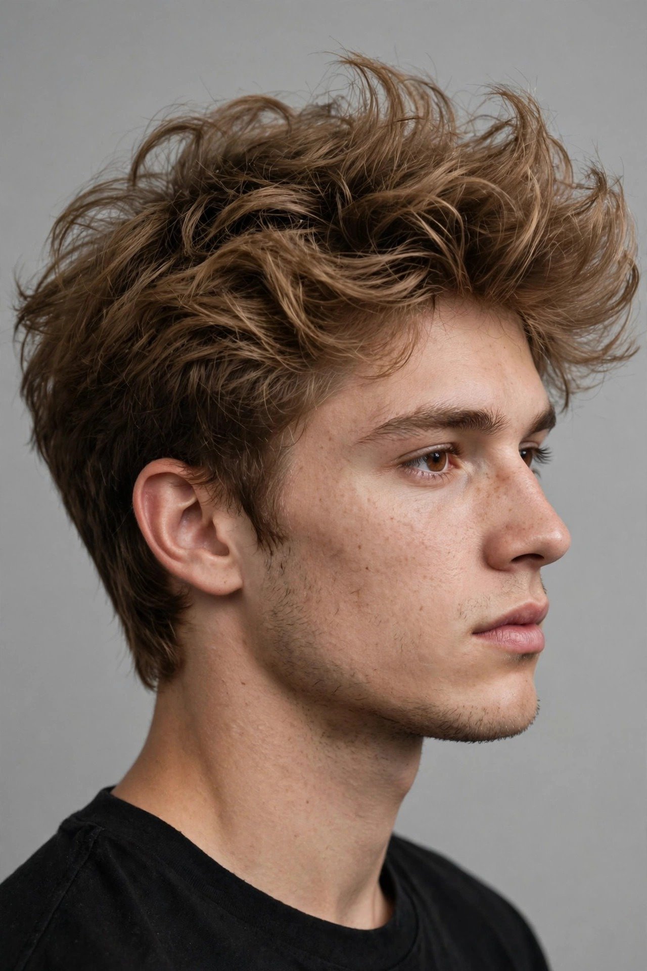 Fluffy grown out taper haircut men, long voluminous textured top with grown out soft taper