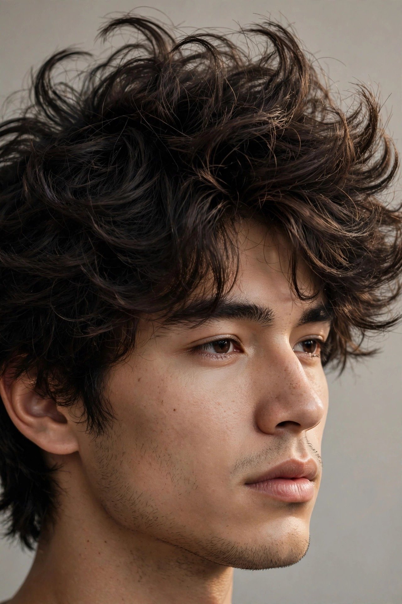 Collection of fluffy textured men's hairstyles showing airy volume and soft layers from multiple angles