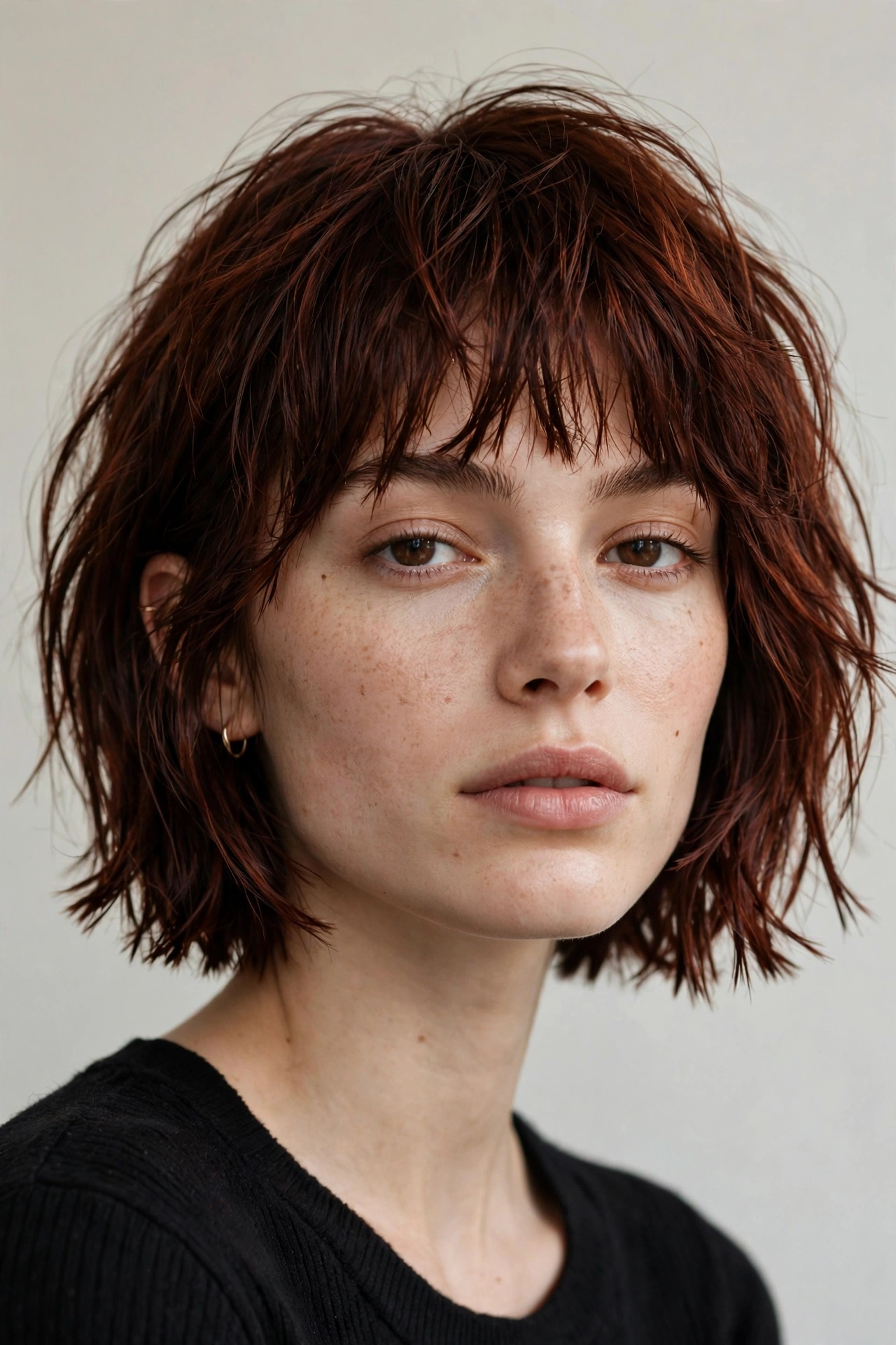 Textured choppy French bob with piece-y ends
