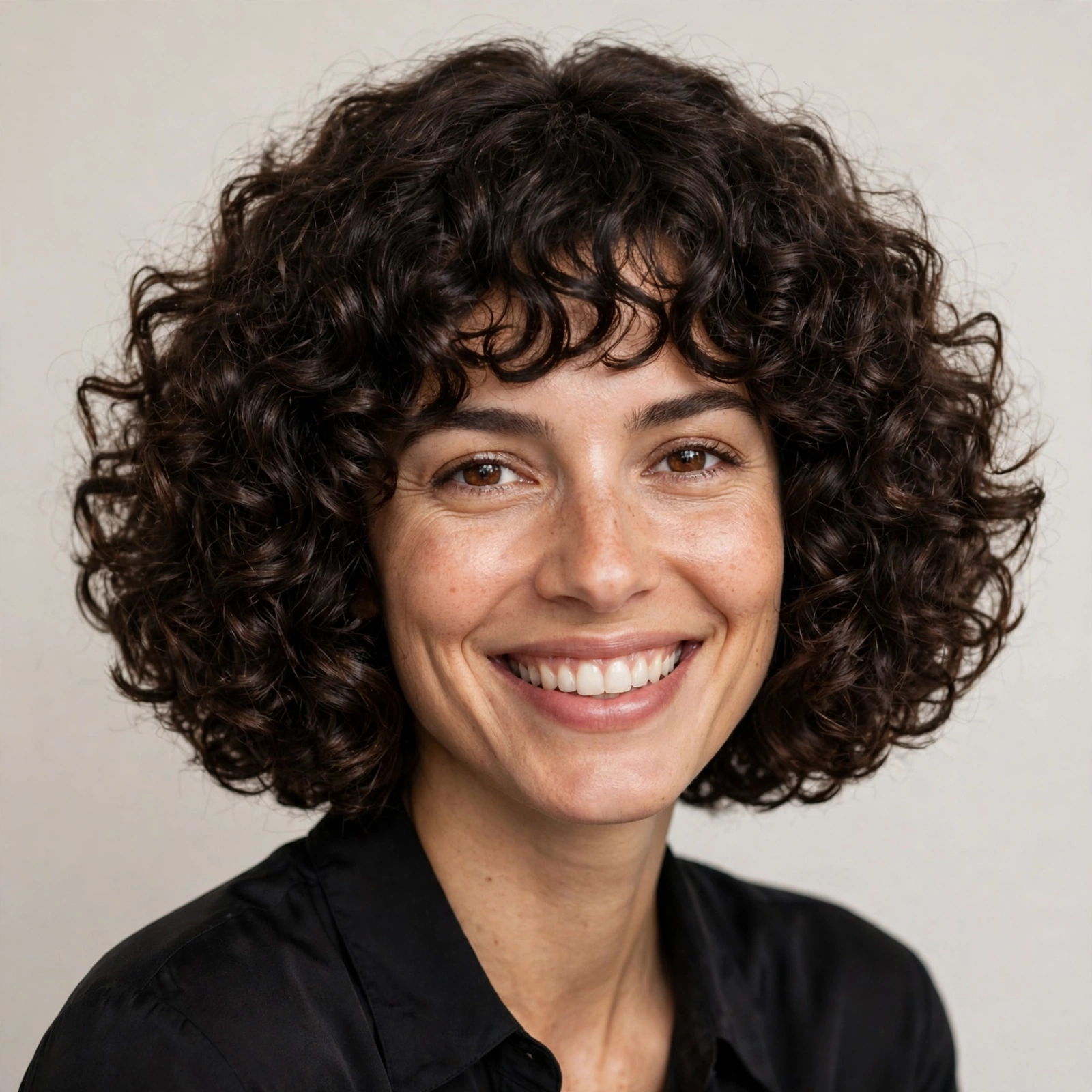 Curly French bob with natural defined curls