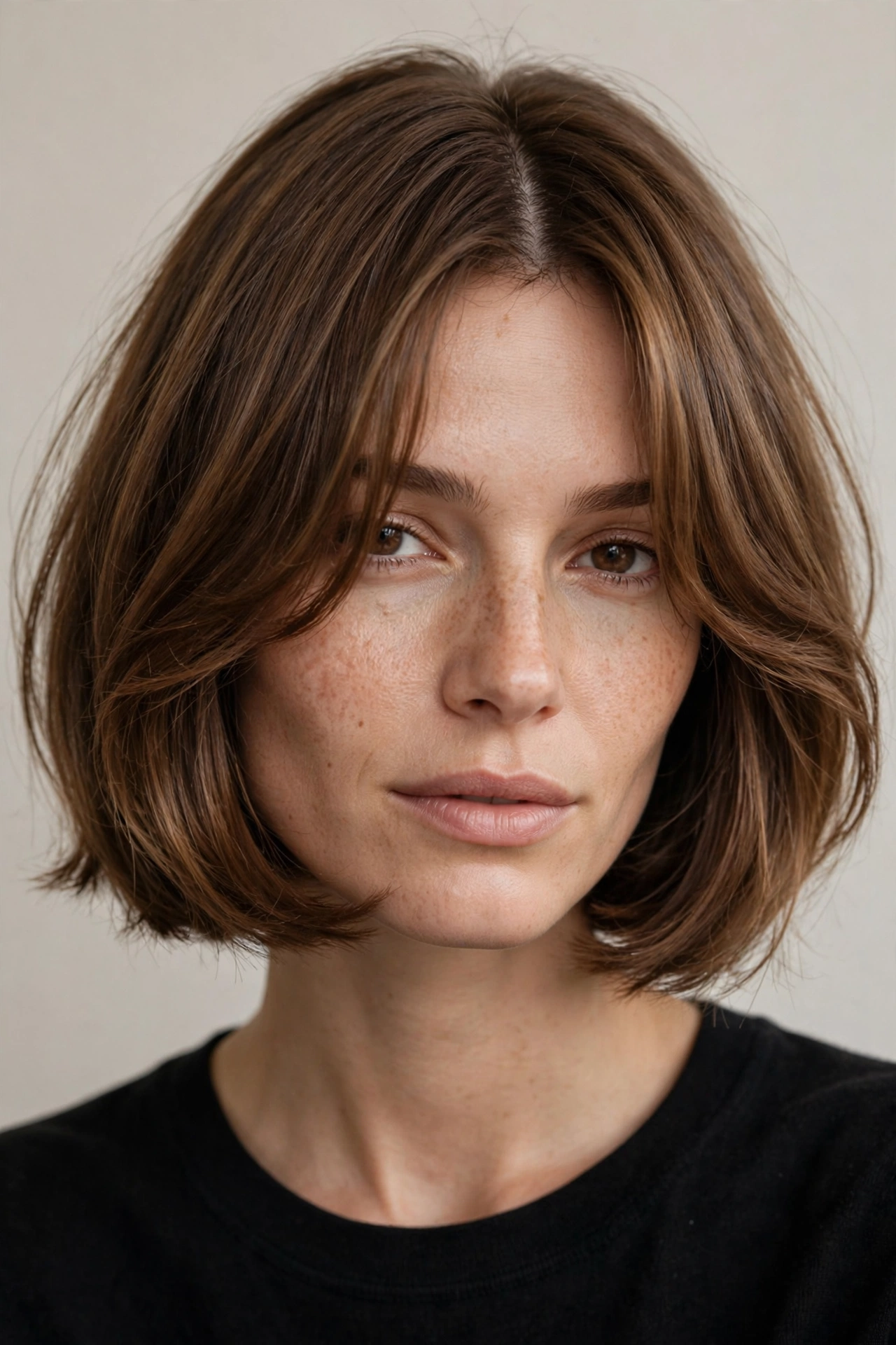 French bob with soft curtain bangs