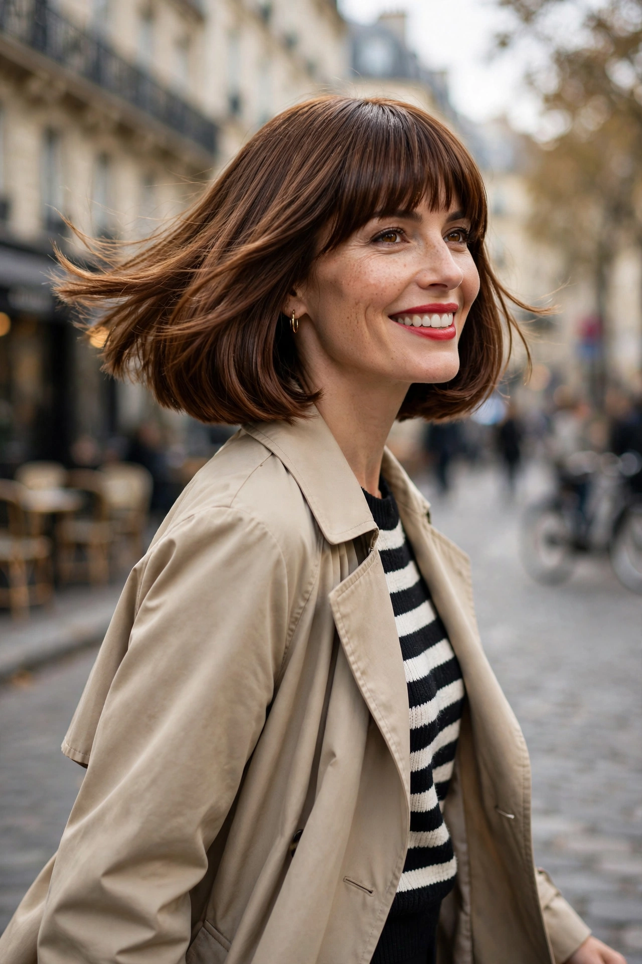 Confident woman with French bob Parisian chic