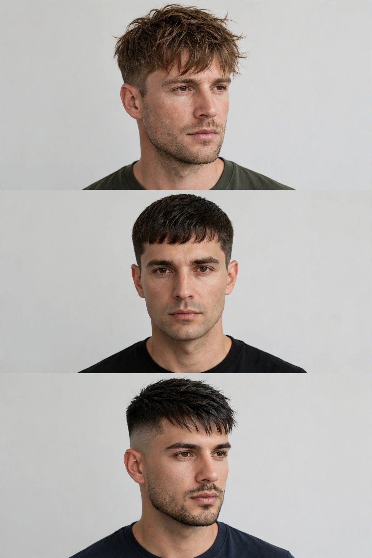 Collage of french crop variations, textured messy and classic styles
