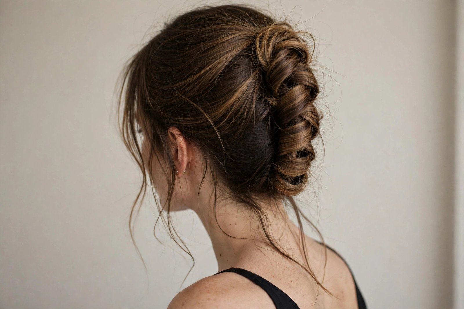 Modern messy undone French twist hairstyle for women