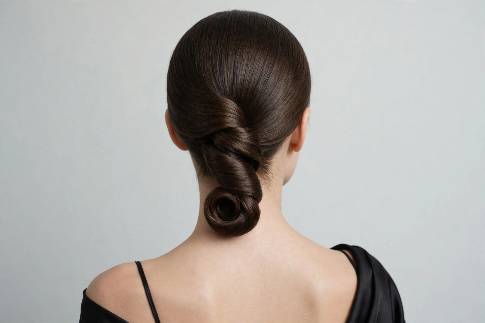 Low chignon French twist at the nape for women