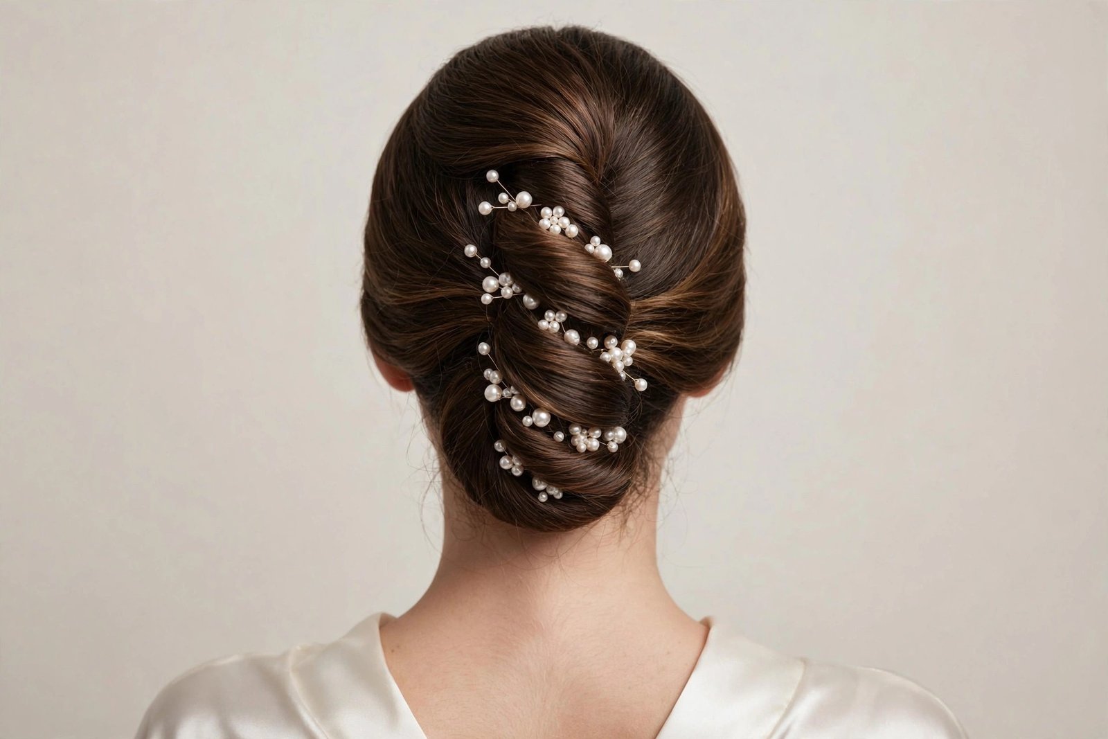 Elegant bridal French twist wedding updo for women