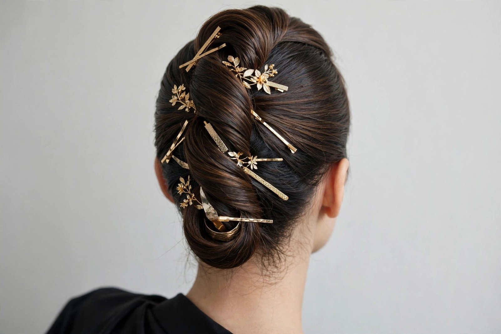French twist fastened with decorative hair pins for women