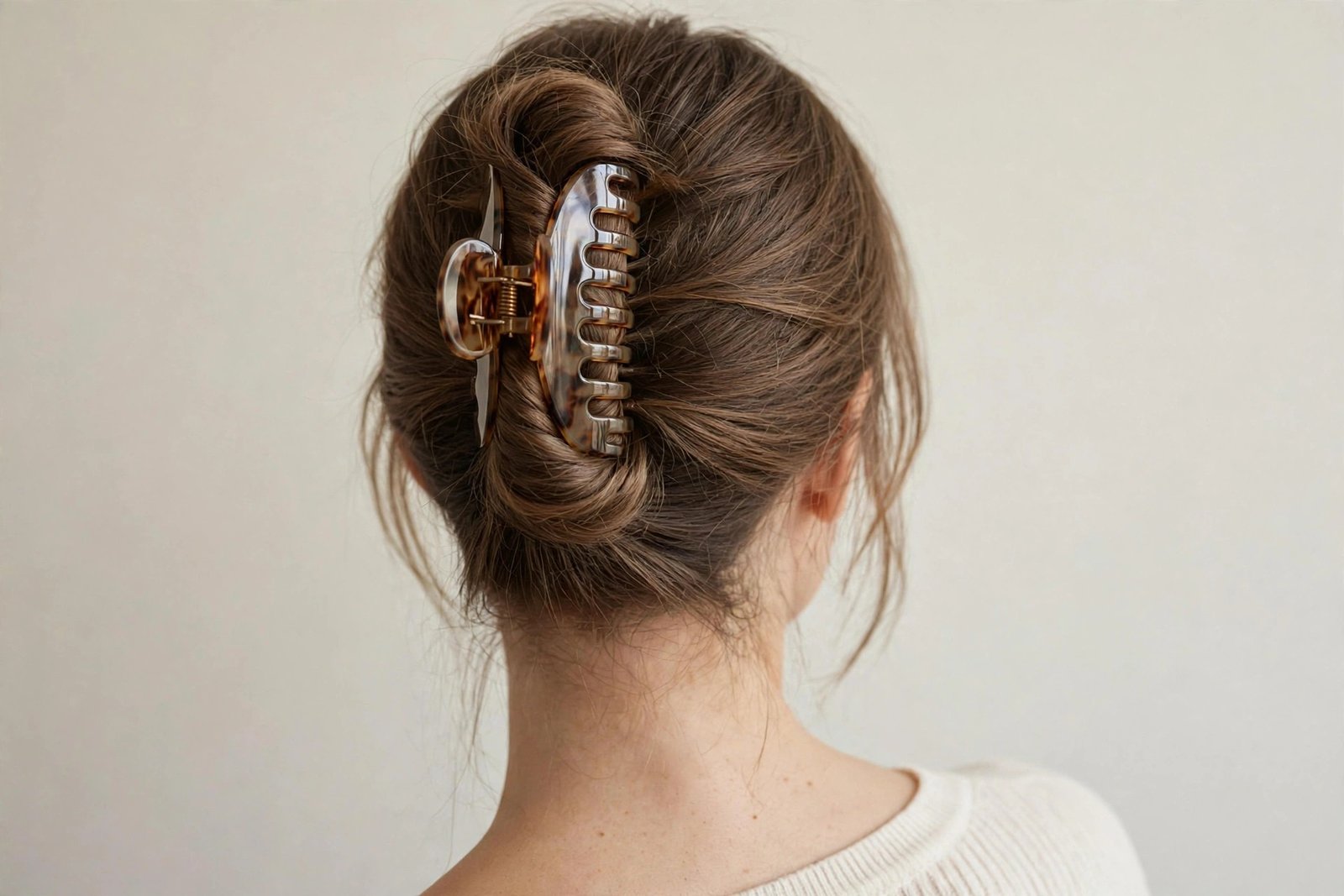French twist secured with claw clip for women