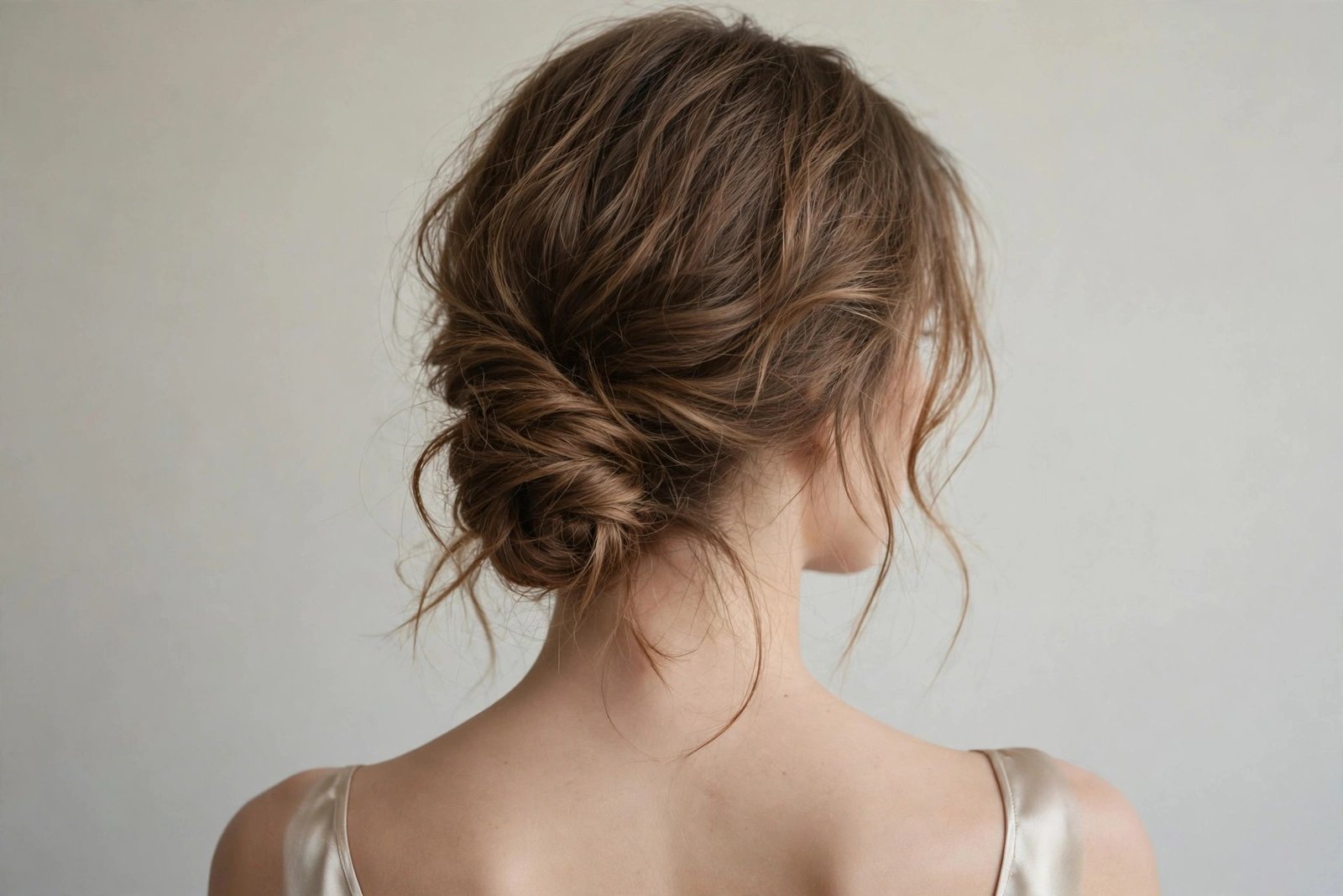 Low tousled evening French twist for women
