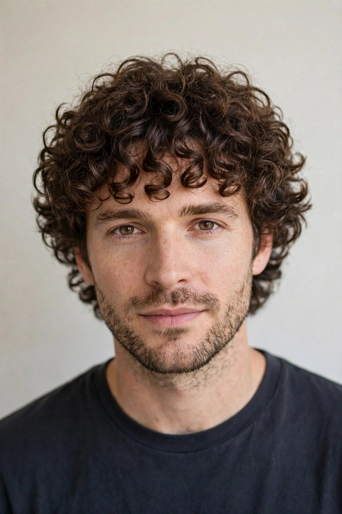 Curly fringe haircut for men