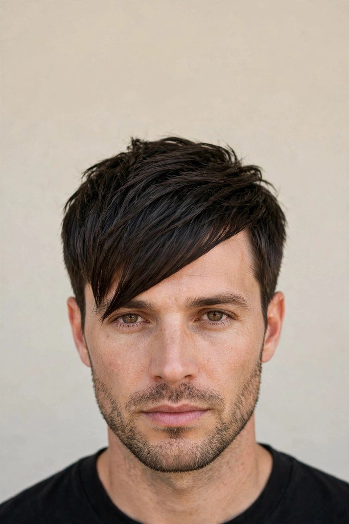 Angular fringe haircut for men