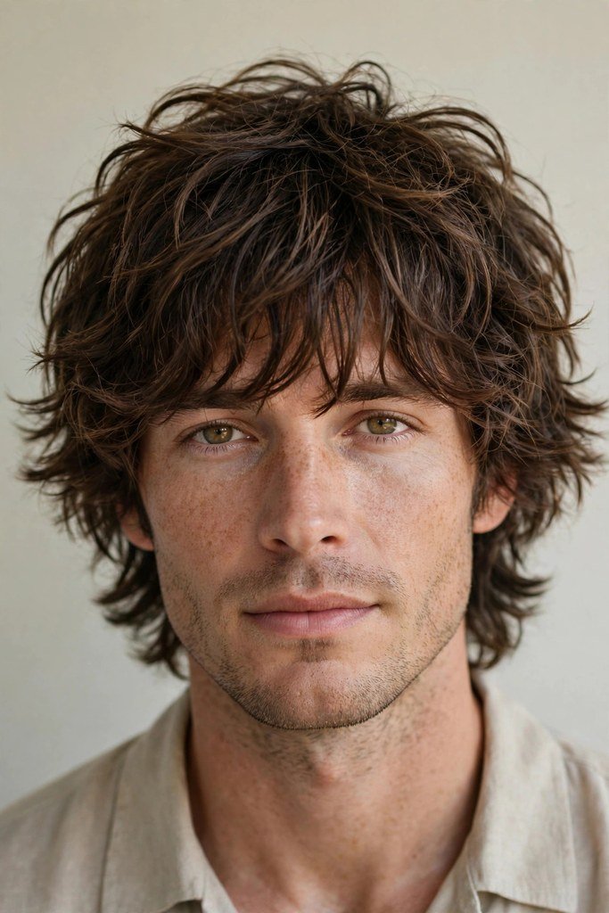 Long textured fringe haircut for men