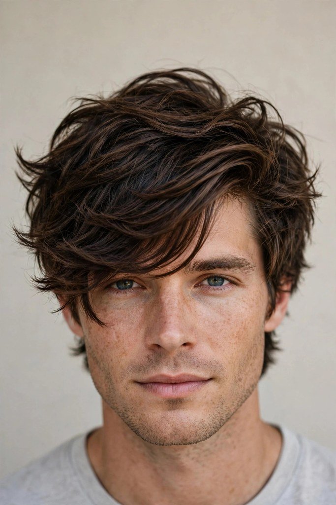 Side-swept textured fringe haircut for men