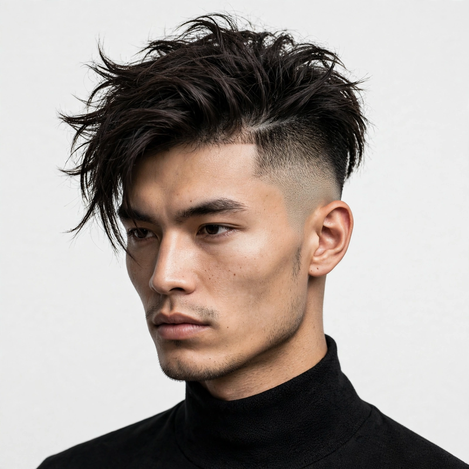 male model with genji undercut, long textured top with disconnected short sides