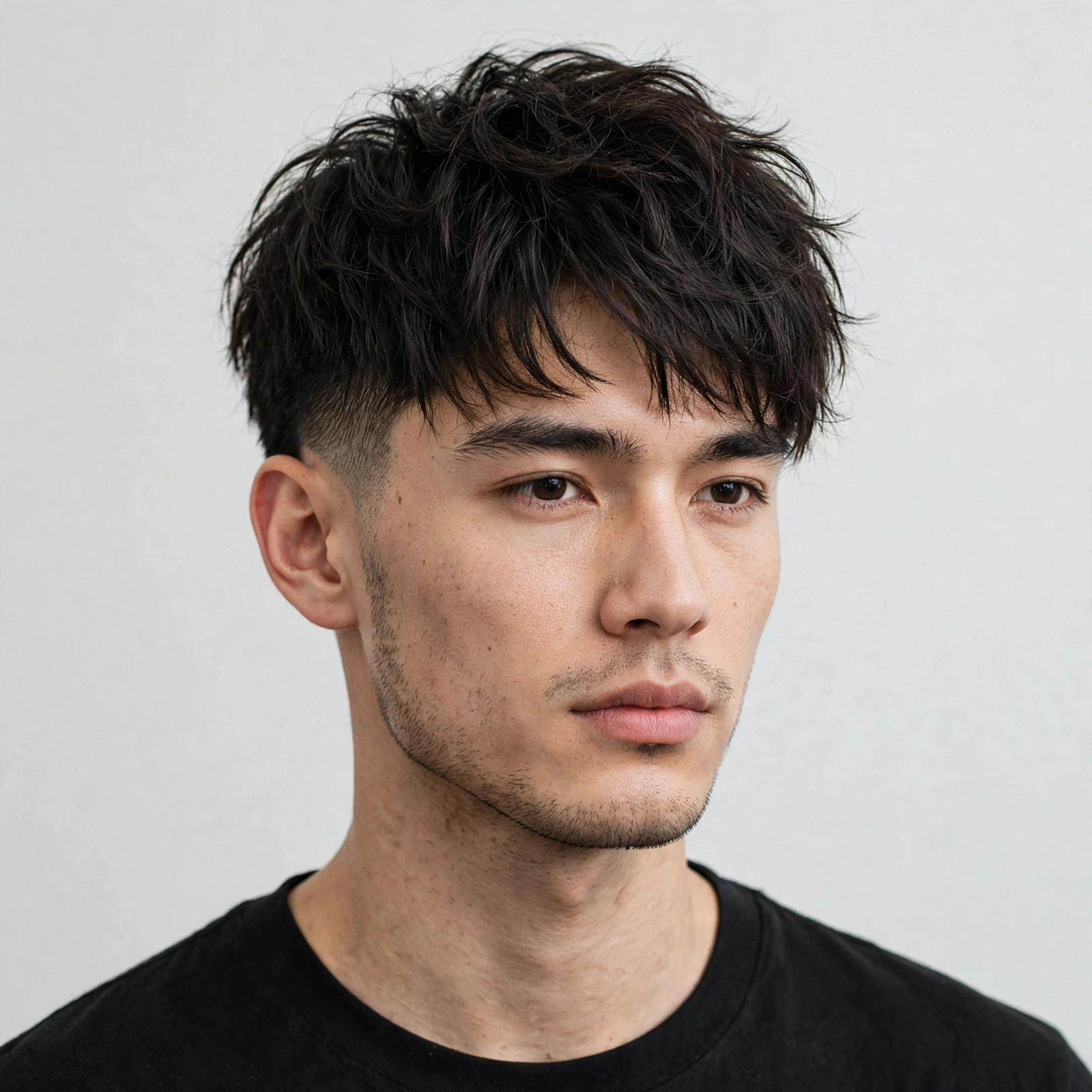 male model with genji cut and tapered sides, natural soft transition, clean professional photo