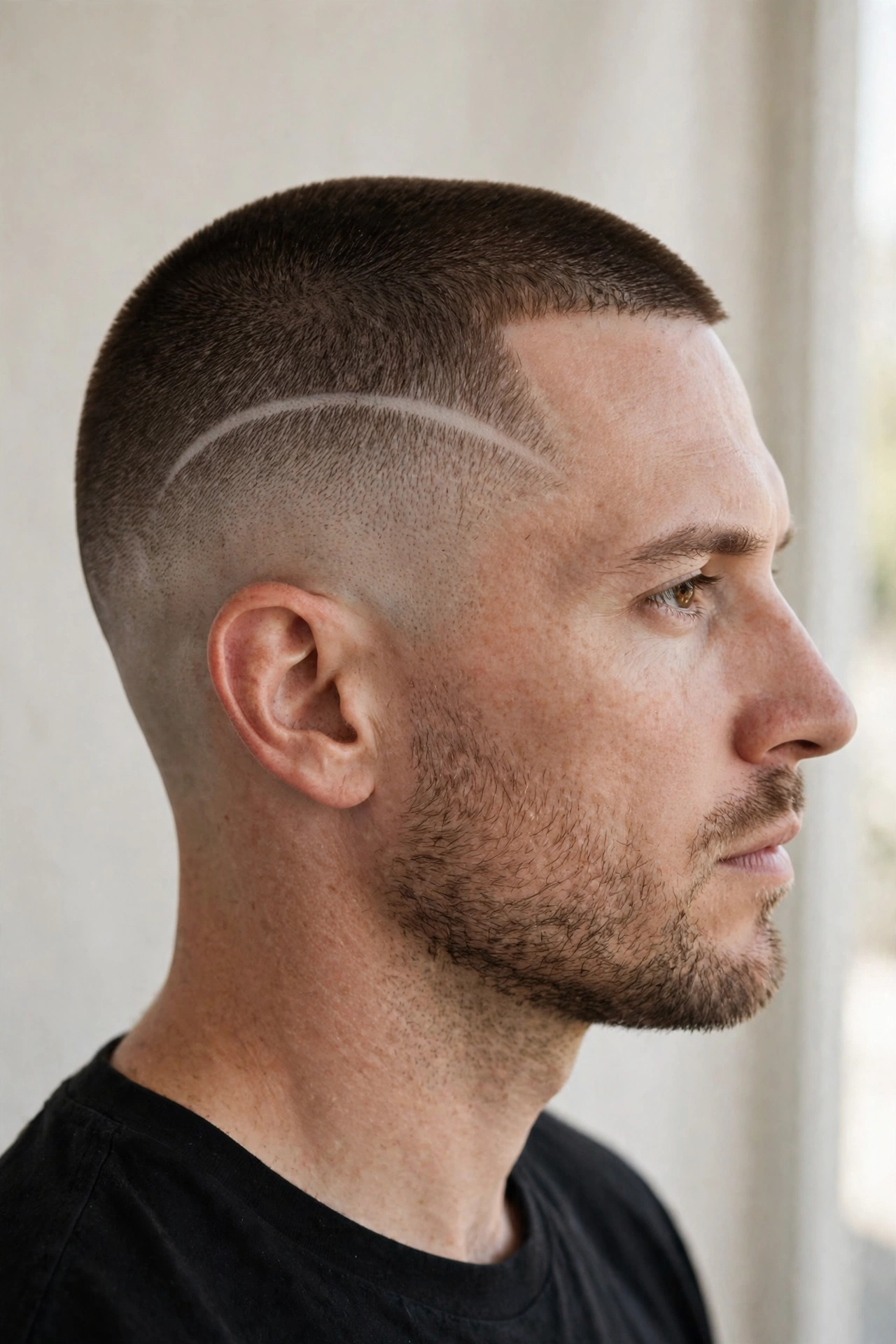 high and tight with subtle shaved hair design lines in the fade, creative barber art