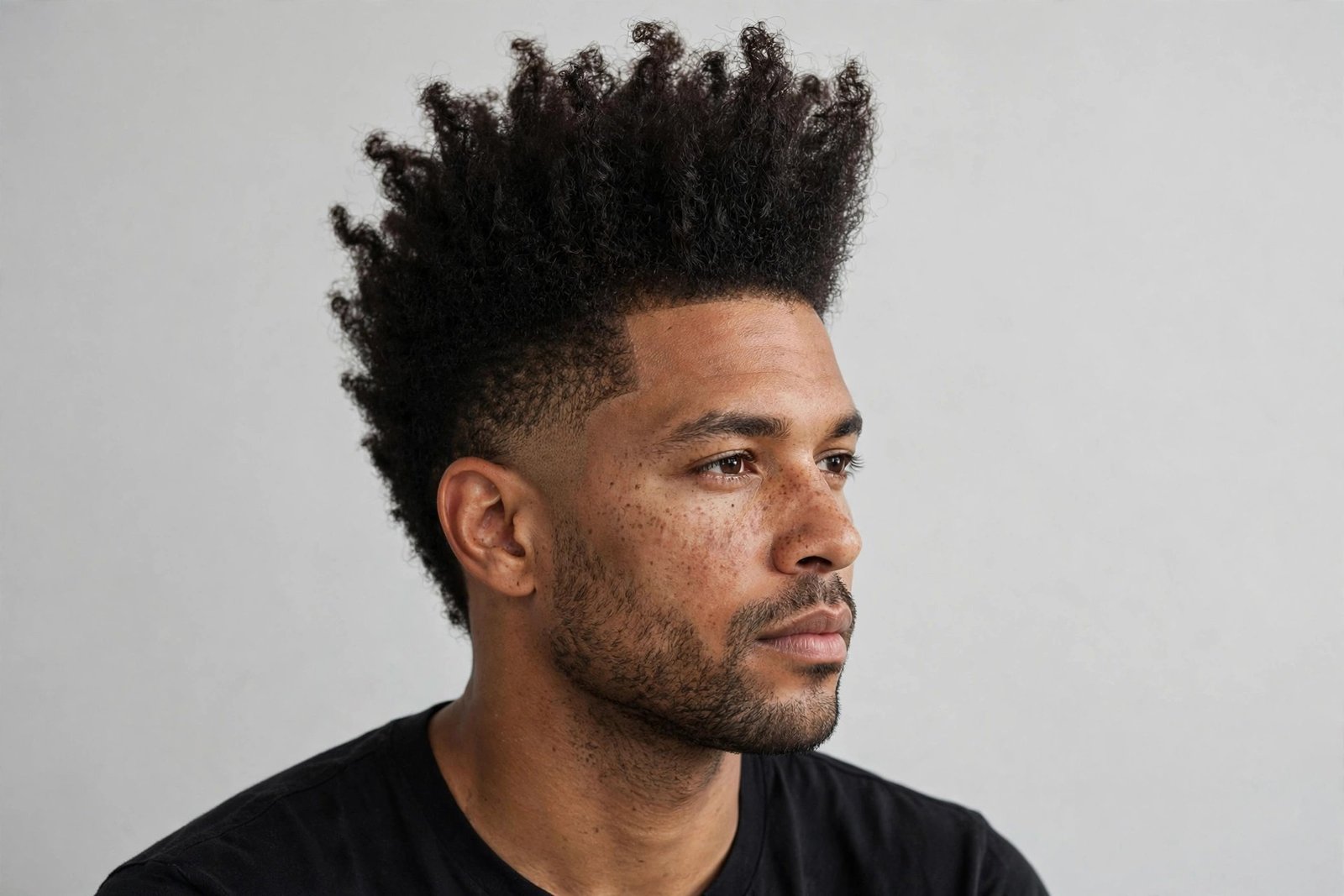 Tapered high top fade with gradual natural taper on the sides and tall shaped top
