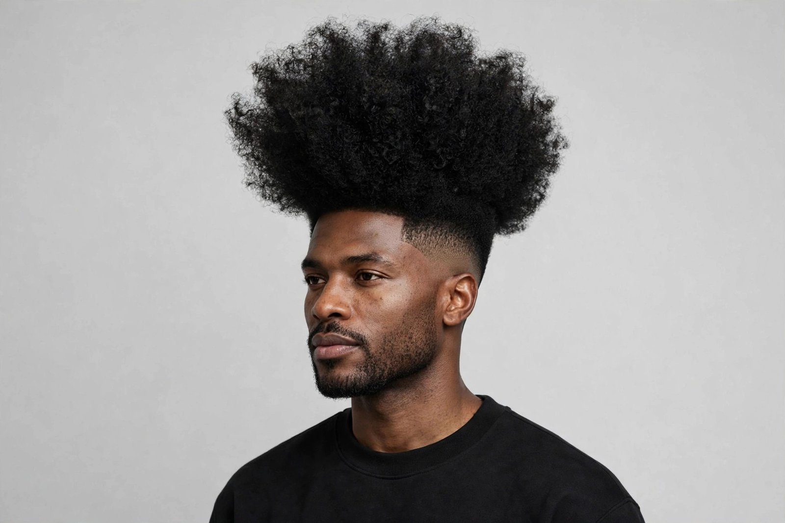 Afro high top fade with full tall afro shape and clean high faded sides