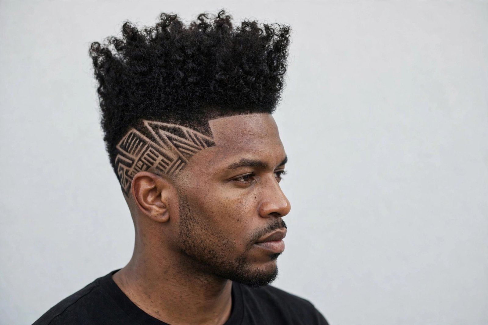 High top fade with a carved hair design etched into the faded side