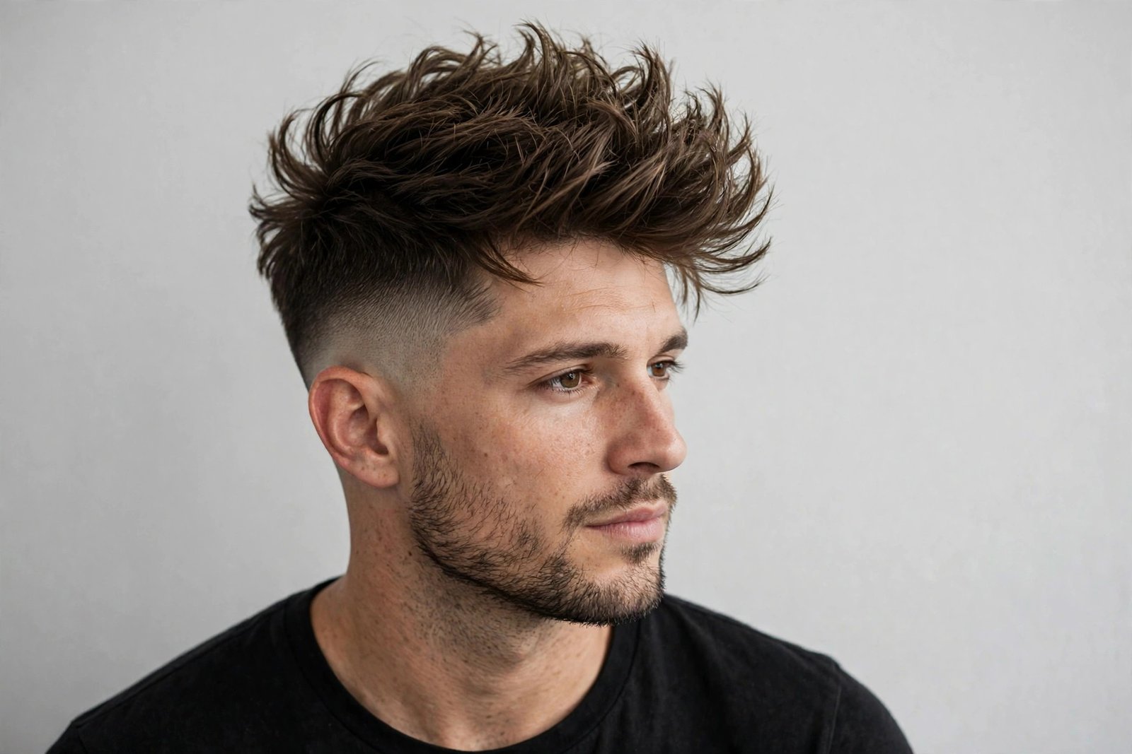 Textured high top fade with layered movement on top and faded sides