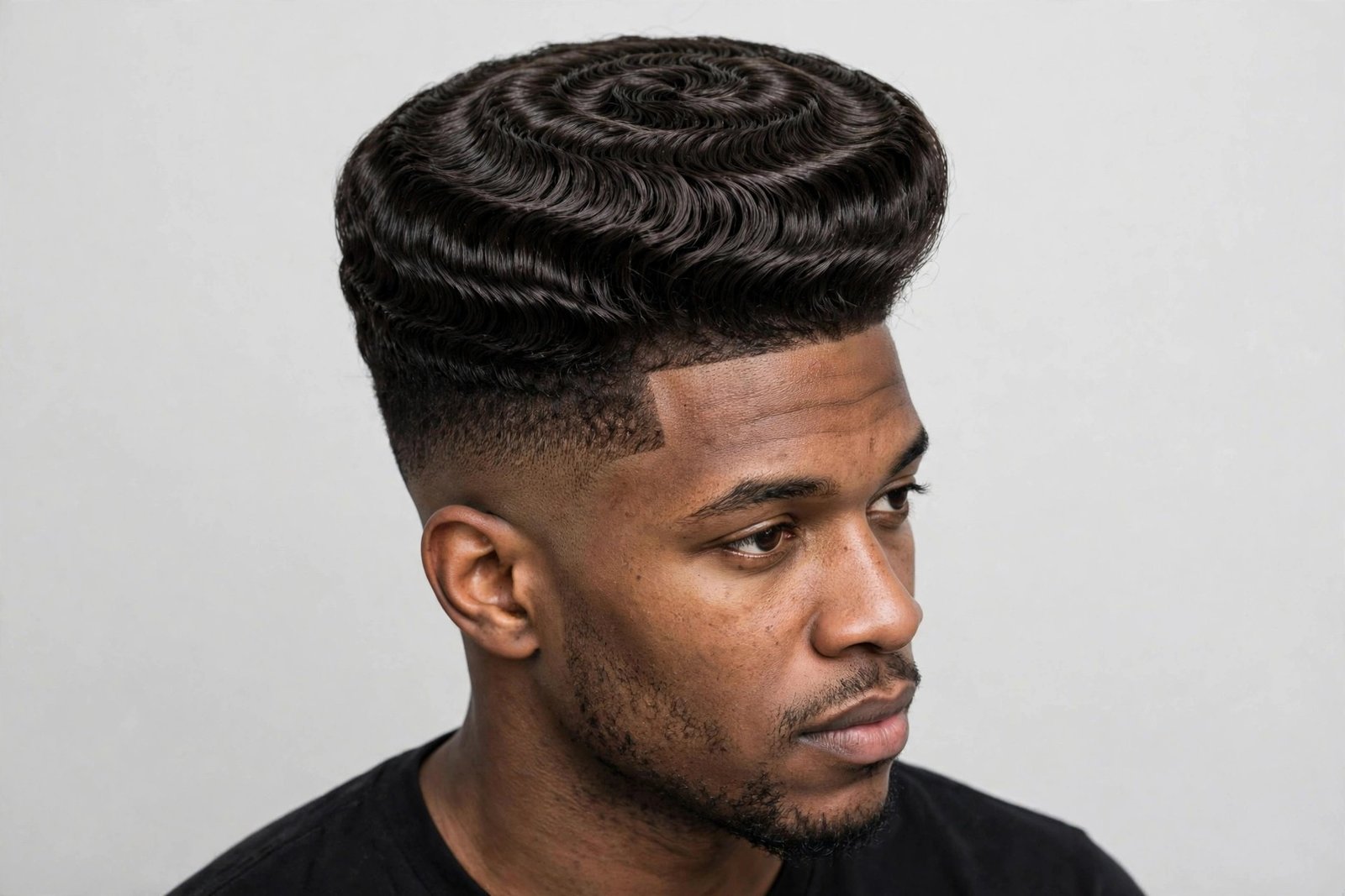 High top fade with 360 waves on top and crisp faded sides