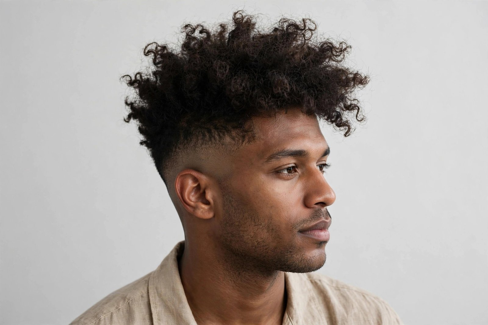 Grown-out high top fade with softer relaxed shape and natural texture