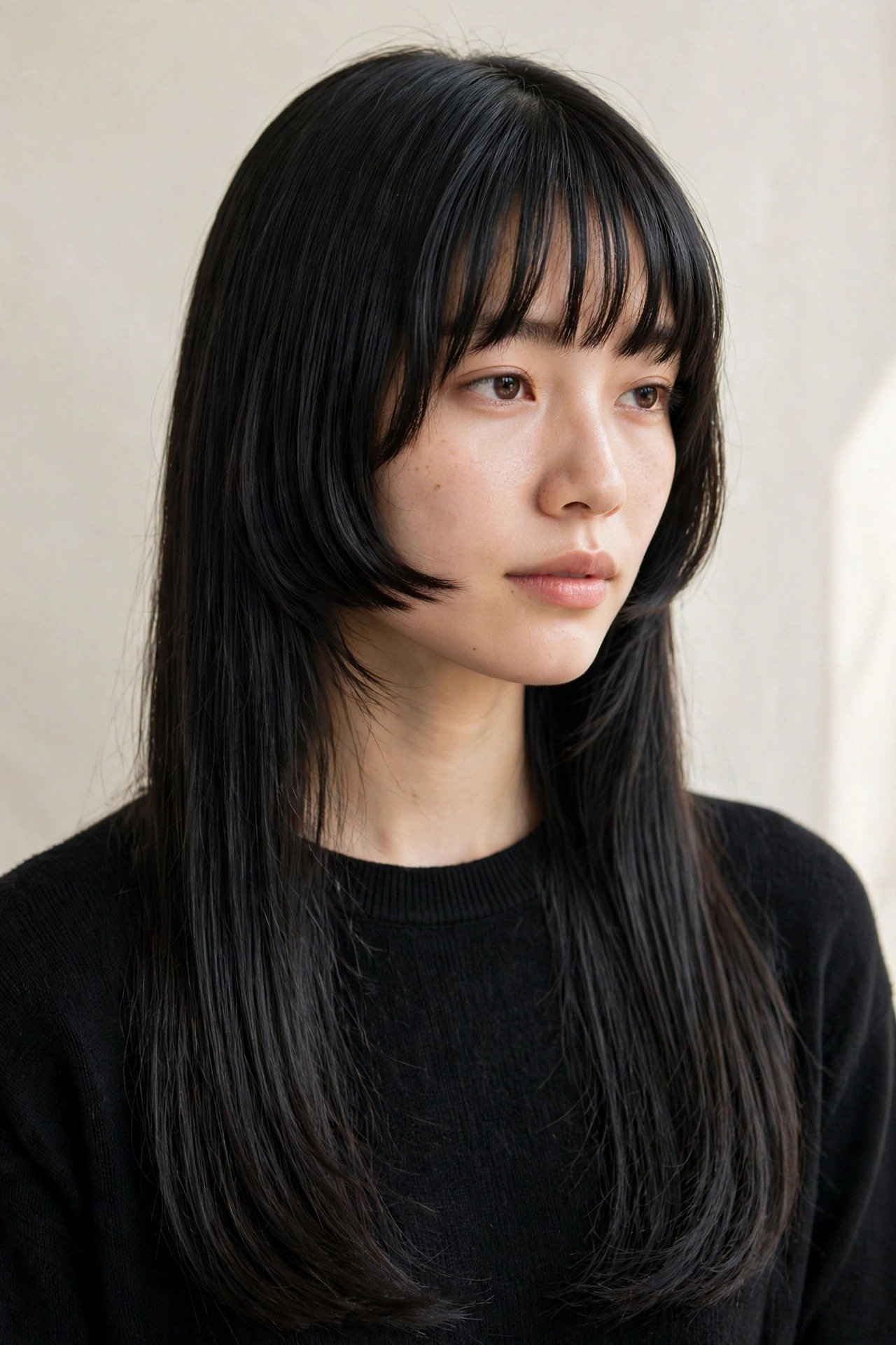 Hime cut paired with curtain bangs and soft face-framing sidelocks