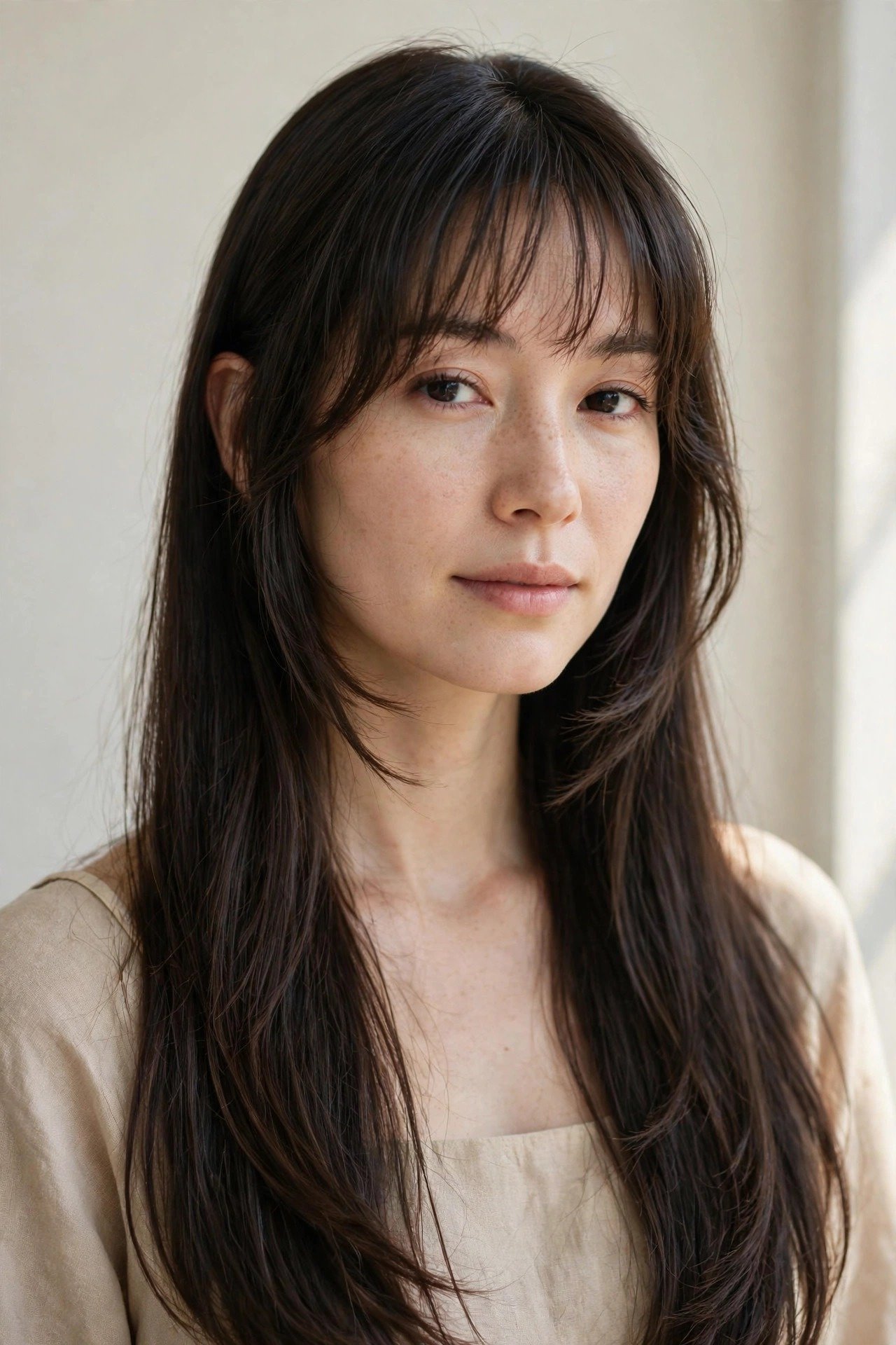 Hime cut with wispy bangs showing a softer wearable variation