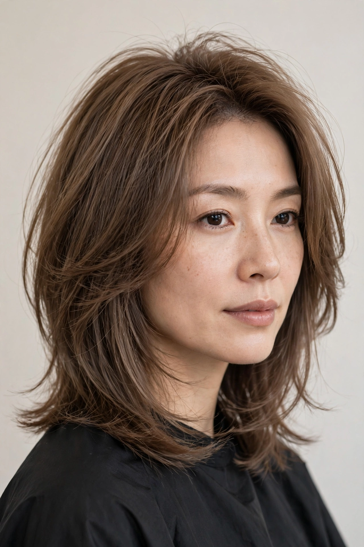 Hush cut on fine hair, shoulder-length with subtle layers preserving density and volume