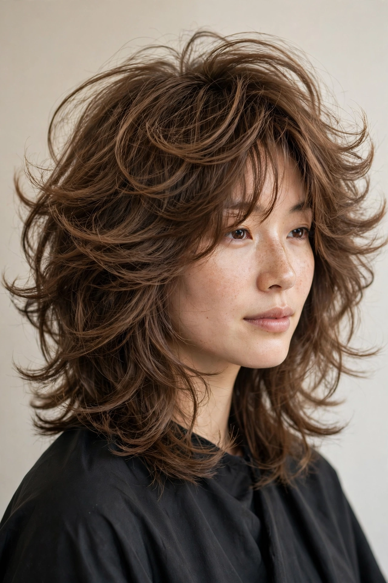 Hush cut on thick voluminous hair, layered to remove bulk with airy movement