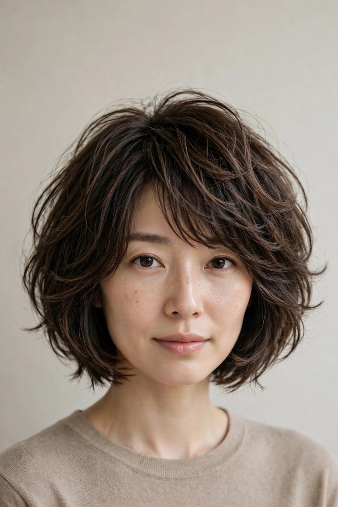 Layered Japanese bob haircut with soft movement and volume
