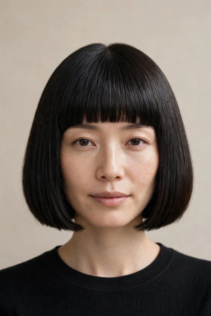 Blunt Japanese bob with perfectly even ends