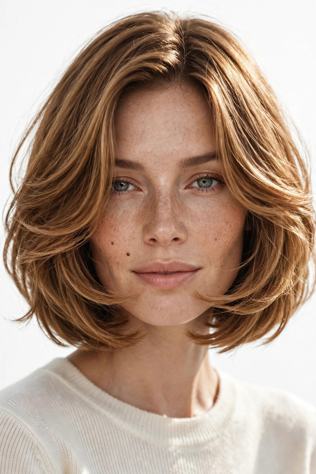 Wet-look jawline bob with high-gloss sculpted finish, dark hair with reflective shine, editorial styling