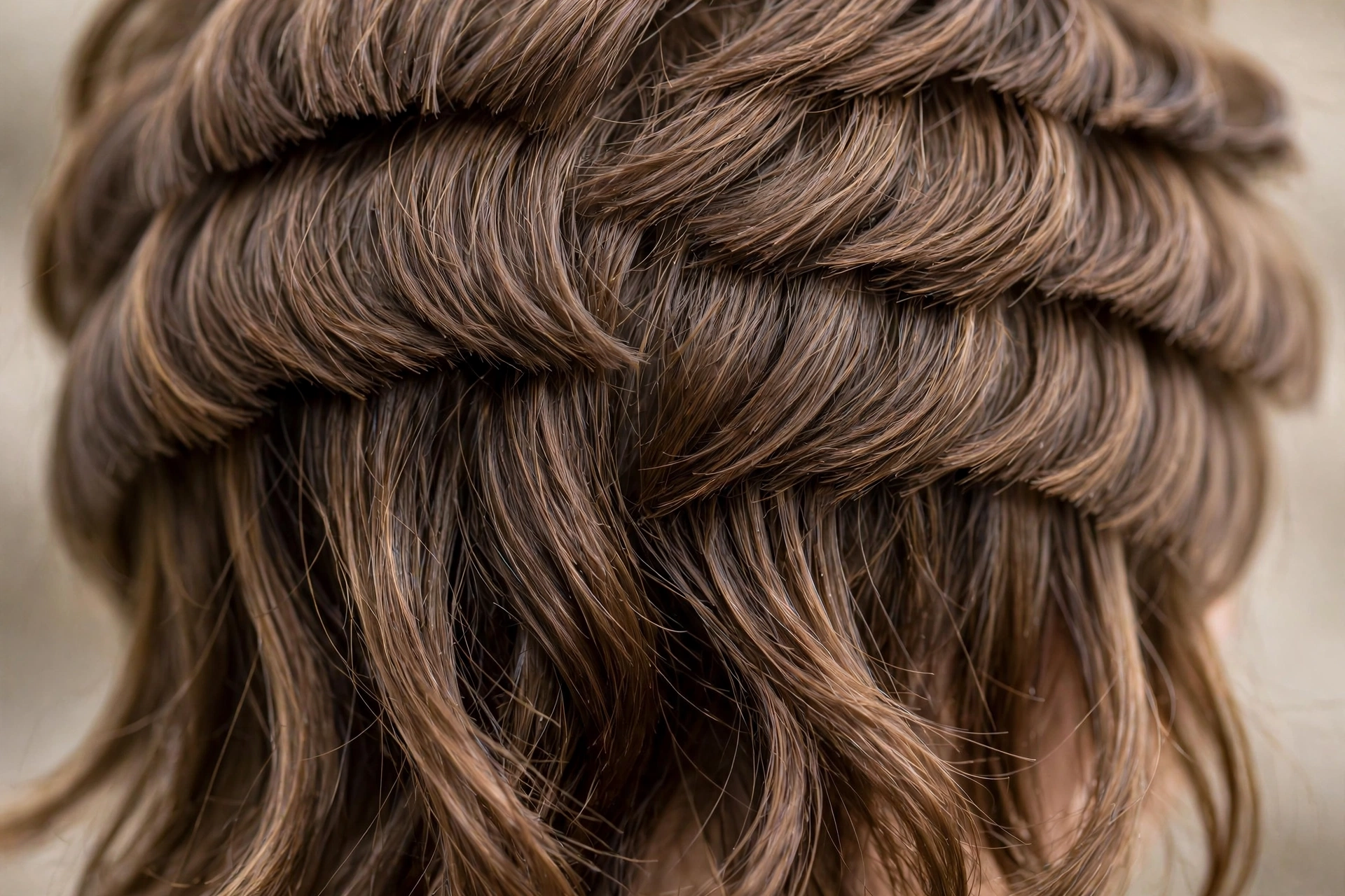 close-up of healthy glossy jellyfish haircut layers, hair texture detail, premium macro photography, no text