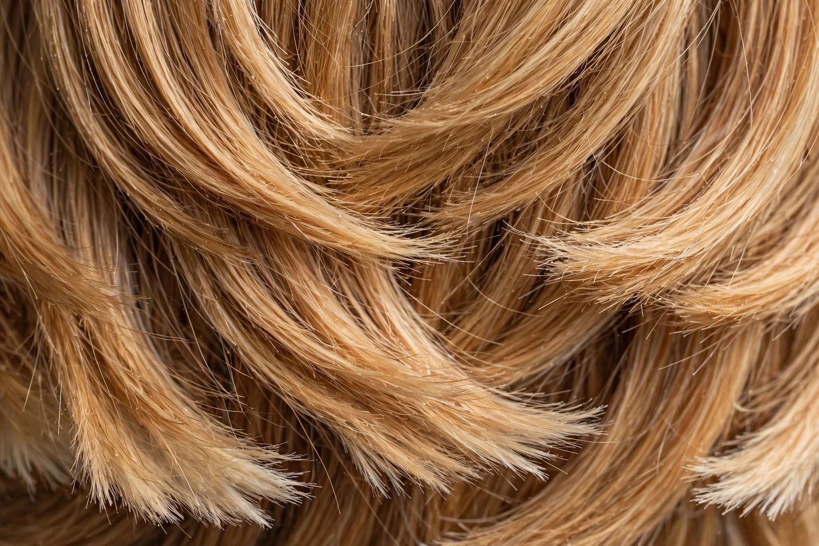 Detail of kitty cut soft seamless layers showing feathered ends and blended graduation on blonde hair
