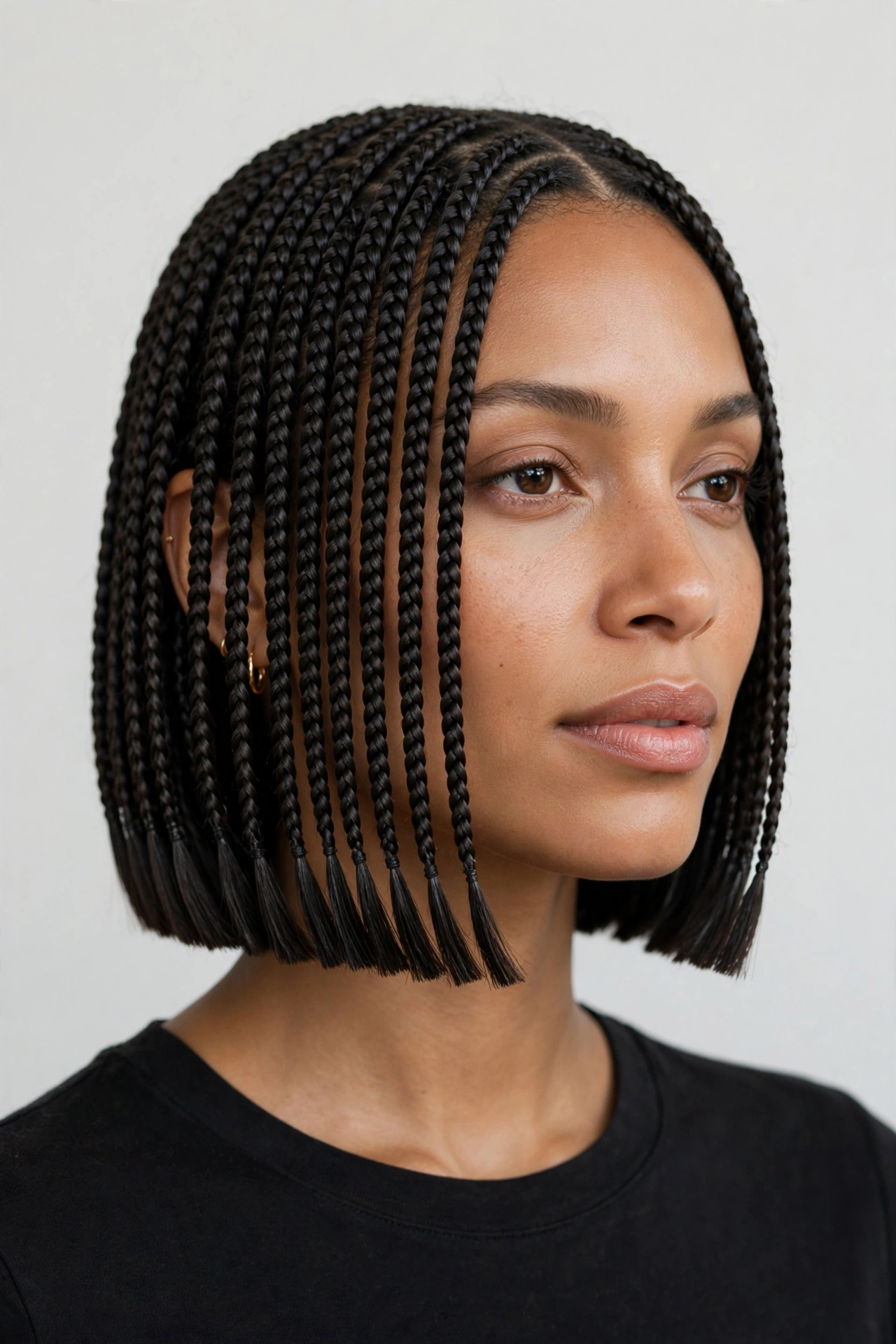 Chin-length bob knotless braids with sleek blunt ends