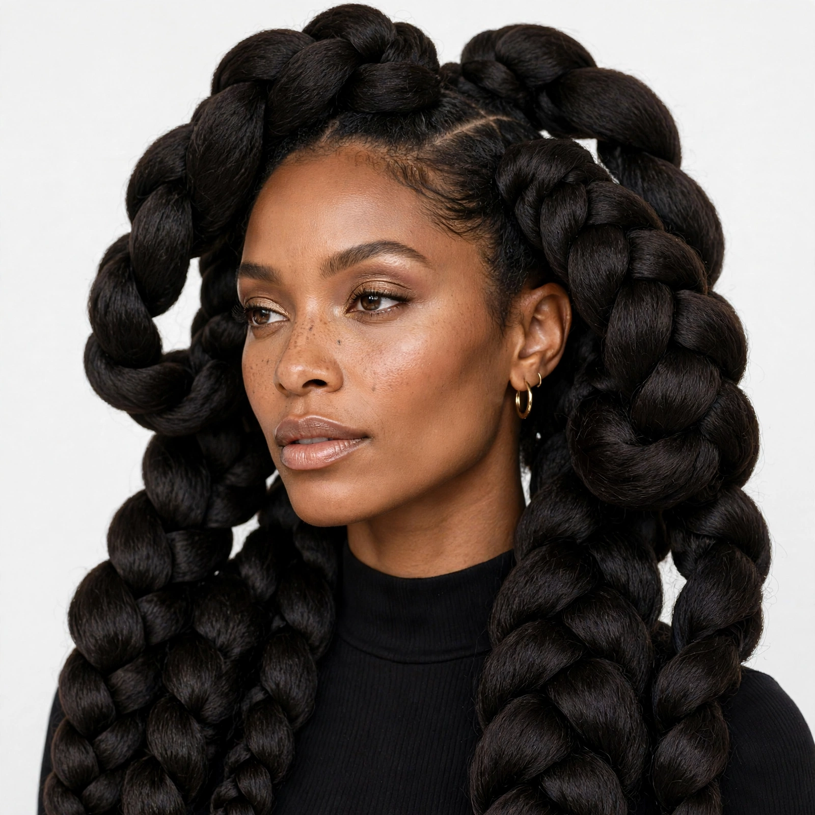 Large jumbo chunky knotless braids, bold statement look