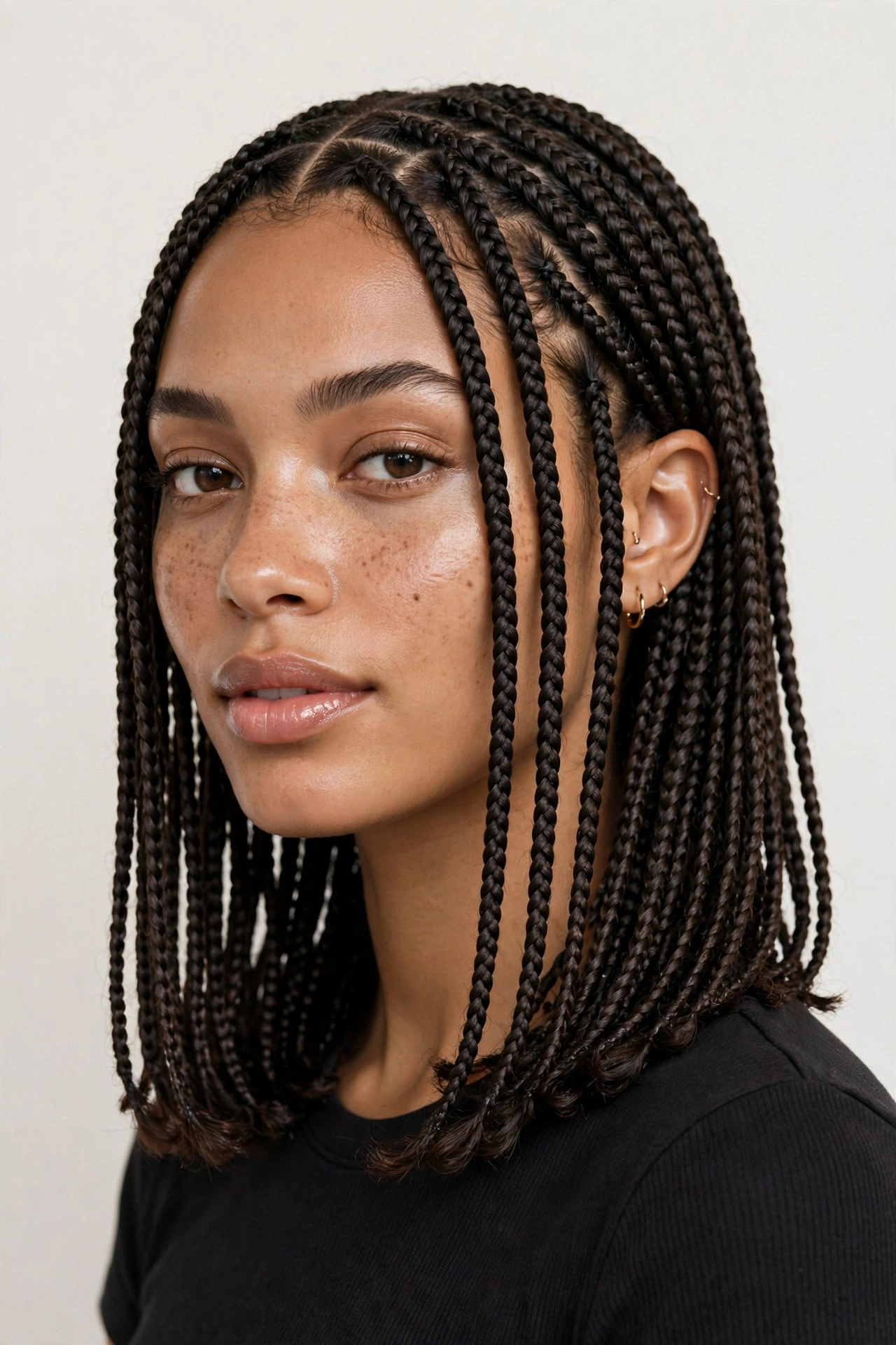 Shoulder-length knotless braids, practical everyday length