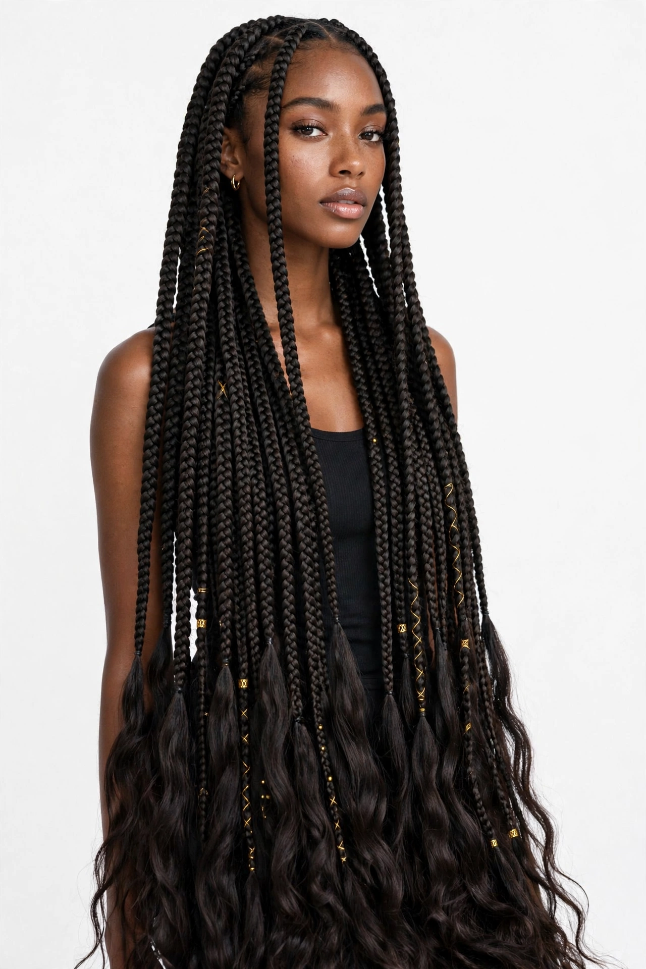 Extra-long butt-length knotless braids, dramatic mermaid length
