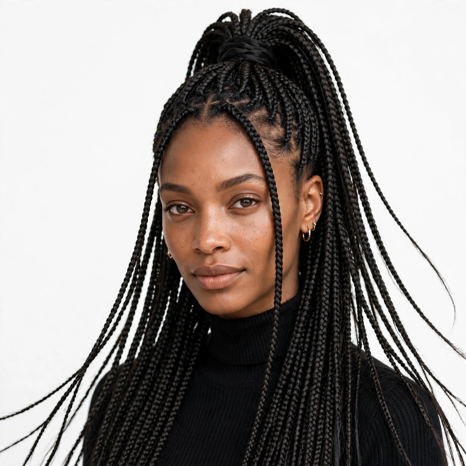 Close-up of knotless braid roots lying flat against the scalp with no knot bump