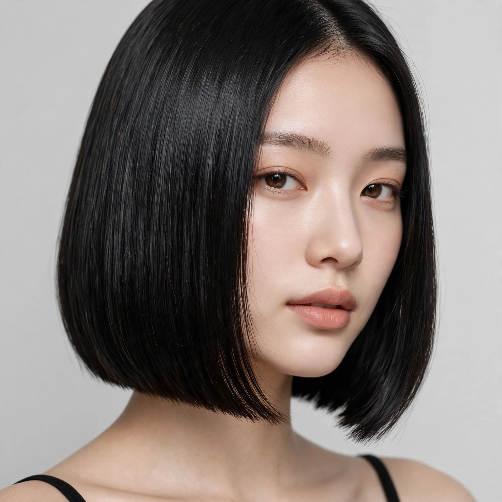 elegant flat lay of hair styling tools and a sleek bob style guide, bright aesthetic