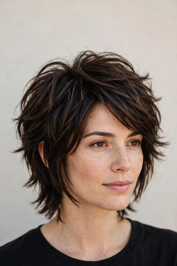 Brunette Long Pixie
