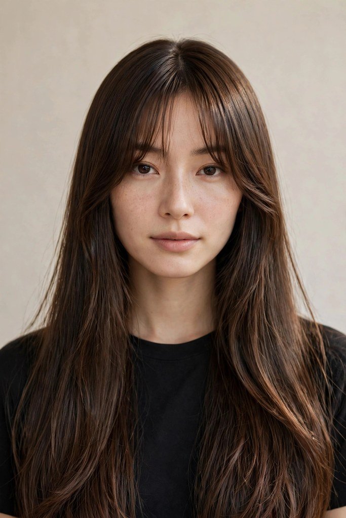 Long Straight Hair with Curtain Bangs