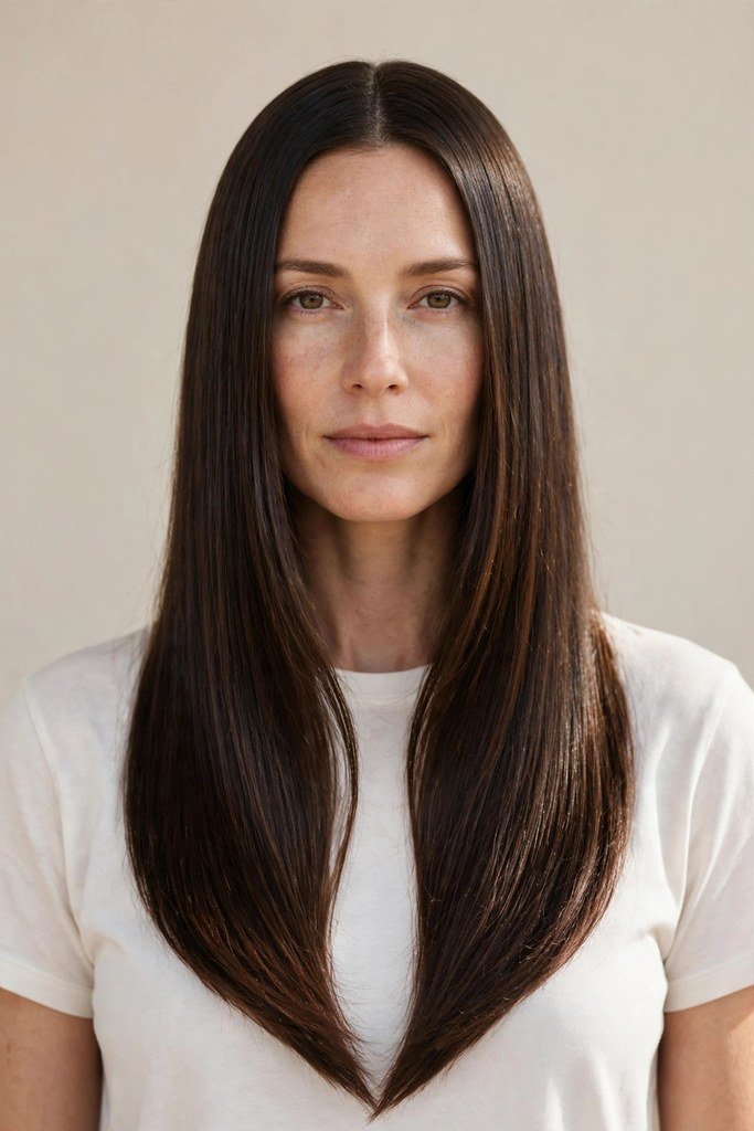 V-Cut Long Straight Hair