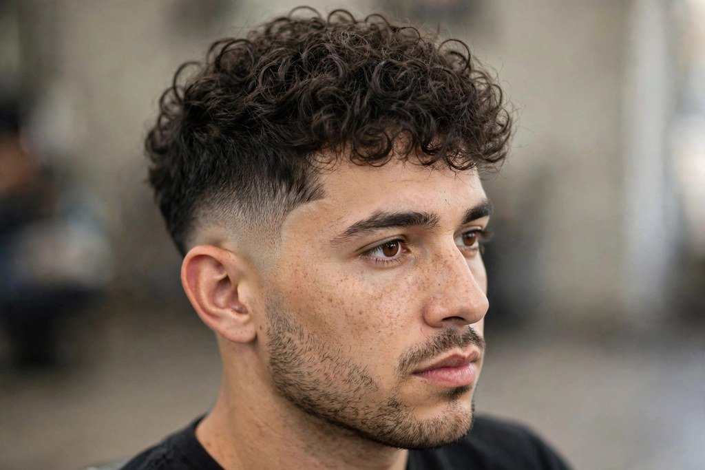 Burst fade with curly top