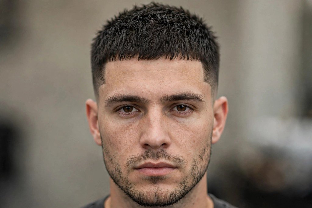 Textured buzz cut with line up