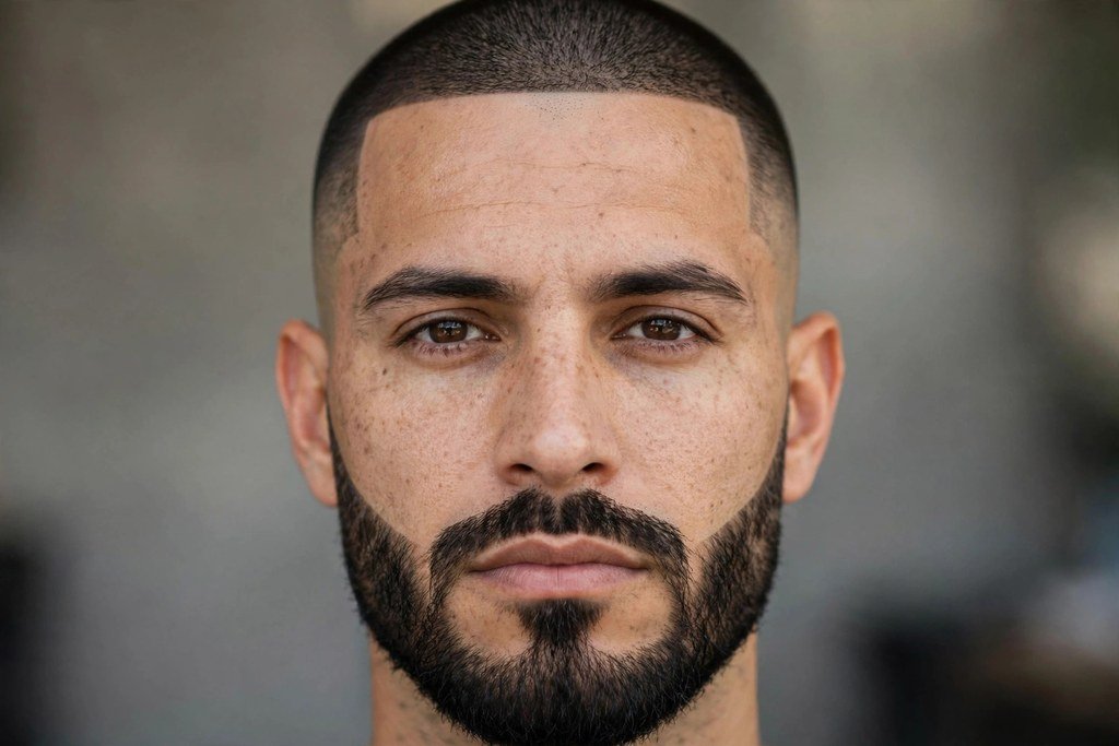 Buzz cut with beard line up combo