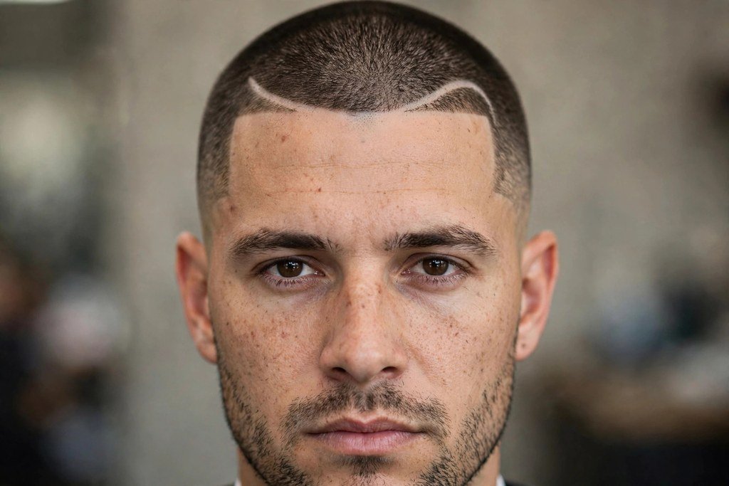 Buzz cut with curved line up